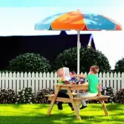 Keezi Kids Outdoor Table and Chairs Picnic Wood Bench with Umbrella and Storage