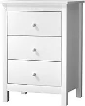 OIKITURE Bedside Table 3-Drawers with Knobs, Bedside Cabinet Nightstand with Anti-Tipping Kit, Easy Assemble, for Hallway, Bedroom and Living Room, 48x39x69CM, White