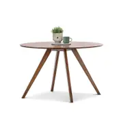 Walnut Oak Wood Round 120cm Dining Table, Mid Century Modern