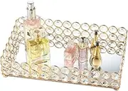 Crystal Tray, Large Hollow Carved Countertop Display Rack, Home Organizer Decorative Trays for Dresser Bathroom Countertop, L10 x W6 x H1.57, Gold