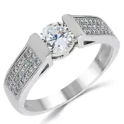 14K Solid White Gold CZ Cubic Zirconia Solitaire Engagement Ring