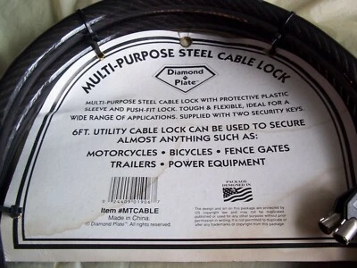 DIAMOND PLATE Multi purpose Steel Cable Lock Chain W/ 2 Keys ~6 FT~ NEW