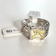 Lia Sophia Square CZ Citron Orange Yellow Stone Emerald Cut Womens Sz 9 Ring