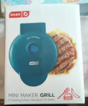 Dash Mini Maker Grill 4" Non-stick Dorm Apartment Camper Small Kitchen New Teal