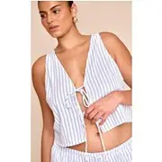 Plus Blue Tie Front Striped Sleeveless Top, Blue