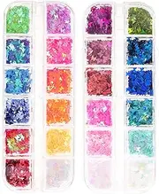 DRESSOOS Nail Art Glitter Sequins 2 Boxes Set 24 Colorful Butterflies Girl's DIY Manicure Ornaments Nail Glitter