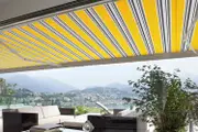 Advaning Luxury 12x10' 3.66m x 3.05m Electric Acrylic Retractable Awning Sunny Yellow w/ Grey + Blue