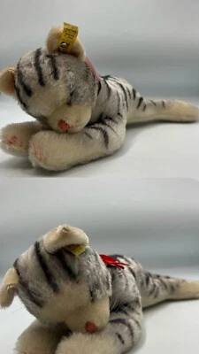 Vintage two Steiff Kitty pink &red 1970s Germany Button&Flag with Tags –Mohair