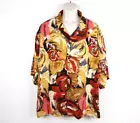 Nova Men Shirt Size 3XL Roses Red Cropped Floral Button Up Short Sleeve Fashion