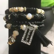 4 PC Handmade Bohemian Beaded Stackable Stretch Bracelet Set New Free Ship 9702