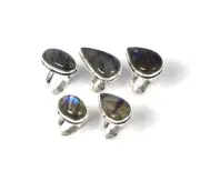 Wholesale 5pc 925 Solid Sterling Silver Labradorite Ring Lot l553