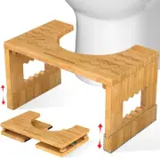 Bamboo Toilet Stool Squat 7in & 9in Heights Adjustable, Foldable Poop Stool f...