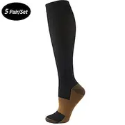 5 Pairs Men's Compression Socks Hiking Socks Sports Socks Breathable Soft Stretchy Comfortable Outdoor Patchwork Polyester Black White Khaki for Hunting Cyclin