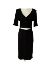 7 for all mankind Button-Front Cutout Rib Knit Midi Dress. Size L