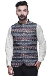 Atasi Light Peach Patchwork Printed Wedding Jackets For Men Nehru-xBF