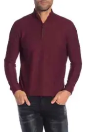 Thomas Dean Partial Zip Pullover,BURGUNDY,L