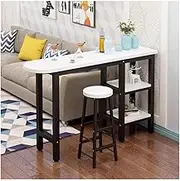 Exquisite Modern 2 Piece Bar Table Set with 1 Stool and 2 Tier Storage Space Saving Kitchen Counter for Home Black White Wooden Table 160x40x100cm