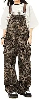 [PNZLZIA] Leopard Print Overalls for Women, Women's Y2K Leopard Print Jeans Overall, Retro Hip Hop Loose Jumpsuit