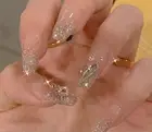 Nude Glitter Gem Bling Press On Nails Fake Nails Reusable Nails