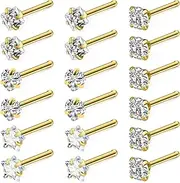 [Cisyozi] 18G 20G Hypoallergenic Nose Rings Studs Surgical Steel Opal Heart Star Nose Stud Cubic Zirconia Nose Piercing Jewelry for Women Men Straight L Shaped Screw Style