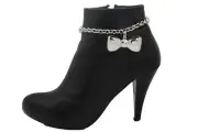 Women Silver Metal Chain Boot Bracelet Shoe Boot Anklet Bow Tie Ribbon Charm