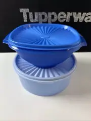 Tupperware Servalier Stacking Canister 7.5 Cup & Servalier Bowl 5.25 Cup Blue