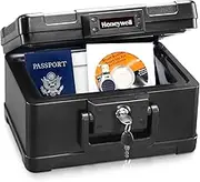 Honeywell Safes & Door Locks - Small Safe Box Chest for Home - Fireproof Safe Holds #10 Envelopes, USB Flash - Strong ABS Plastic - Document, Money Safe with Key Lock System - 0.15 CU, Black - 1101