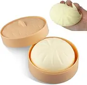 Holgosiu Dumpling Squishy Stress Ball Fidget Toy Dough Ball Squishy Bun Squeeze Ball Anxiety Relief Adult Squishy Toy Bun in Steamer Squishy Dumpling Fidget Sensory Toy Anti Stress ADHD ADD
