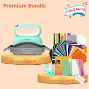 [Premium Bundle]HTVRONT Hat Heat Press Machine+ Super Valued Premium Box(HTV*10+PUFF HTV*8+Glitter HTV Roll+Sumblimation Paper*25+Sumblimation HTV*5+Transfer paper*10+PTFE Teflon Sheet*2+Weeding Tools*5≥A$154)
