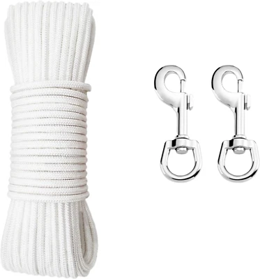 Flag Pole Rope Kit 100Ft Flagpole Halyard Rope 5/16 Thick with 2 PCS Swivel Sn