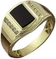 [Metmejiao] Men's Luxurious Black Onyx Ring 14K Solid Gold Emerald-Cut Cubic Zirconia Ring for Men Square Black Onyx Man's Signet Luxury Anniversary Rings Engagement Rings Band for Men Him Father