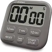 dretec Digital Timer Kitchen Timer Large LCD Display,Digital Timer for Cooking,Strong Magnet, Memory Function Count Up & Count Down, 6key, Dark Grey, Officially Tested in Japan