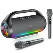 Portable Bluetooth Speaker with PA System, 2 Wireless Karaoke Microphones,