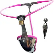 HCUDFN Stainless Steel Chastity Belt Anal Plug Metal Underwear Chastity Device BDSM Bondage Sex Toys for Men Couples(Pink Rosa,Waist 102~108cm)