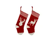 C237 2PCS Christmas Socks Gift Bag Knitted Red and White Deer Pattern Christmas Socks Fireplace Pendant