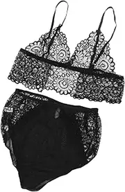 [FOMIYES] Lace Jumpsuit Set Elegant Lady Lingerie Adjustable Straps for Sleepwear Nightwear Honeymoon Wedding Xmas Party Black