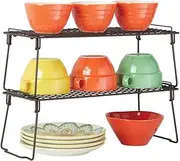 mDesign Metal Stackable Storage Shelf - 2 Tier Raised Food and Kitchen Organizer for Cabinets, Pantry Shelves, Countertops, Closet - 7" x 17.3" x 6.5" Pack of 2 Bronze