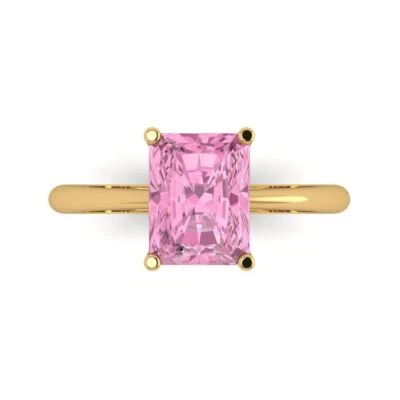 2.5Ct Radiant Cut Pink Gemstone Solid Gold Solitaire Engagement Promise Ring