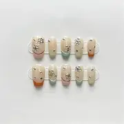 French Manicure Coffin Medium Long With diamond Design Glamor Fake Nails With Glue Glitter Artificial Nails