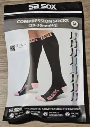 SB SOX Knee High Compression Socks (20-30mmHg) Black / Pink Size M MEDIUM - NEW