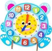 UPKOCH Boys and Girls's Wooden Educational Clock Learning Toy Promote Math Skills Creative Play Hand-Eye Coordination