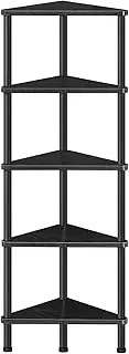 HOOBRO Corner Shelf, Industrial 5-Tier Wall Corner Bookshelf with Metal Frame, Corner Shelf Stand Display Plant Flower, Corner Bookcase for Small Spaces, Bedroom, Living Room, Black BK33CJ01