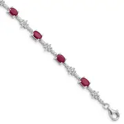 7 Inch Sterling Silver Rhodium-Plated Composite Ruby And Diamond Bracelet