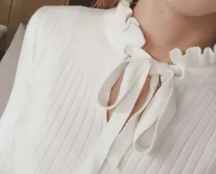 2016秋季新款女韓版弹力荷葉領針織衫衫