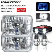 7X6 Blue LED Halo Crystal Clear 6000K Headlights Angel Eye Light H4 Bulbs 2x (for: Chrysler)