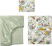 NIKTI TROLLDOM 3-Piece Cot Bedlinen Set – 100% Cotton – 70 x 140 cm – Baby Bedding with Fitted Sheet, Duvet Cover & Pillowcase – Woodland Animal Print – OEKO-TEX Certified – Soft & Breathable