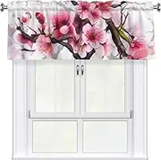 LHBWCVN Cherry Blossom Watercolor Valances for Windows, Rod Pocket Window Treatment Drapes Farmhouse Kitchen Curtains Short Blackout Window Curtains for Living Room Bedroom Decor 54x18 Inch