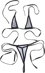 [ZTie] Women’s Sheer Extreme Swimsuit Bikini Halterneck Top and Tie Sides Micro Bikini Thong Sets
