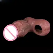 Penis Sleeve Realistic Penis Extender Reusable Condom Enlargement Sleeve For Men