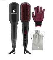 MiroPure Hair Straightening Brush 2-in-1 Ionic Hot Comb with Anti-Scald Feature